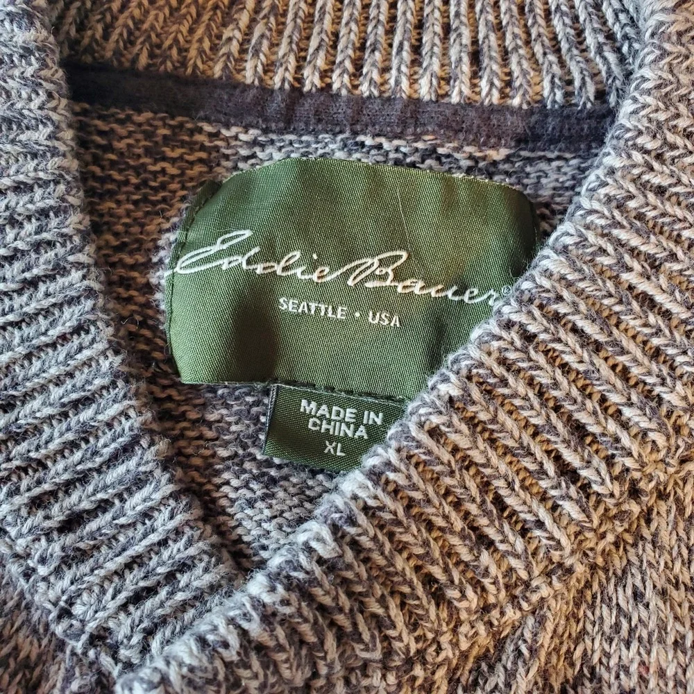 Eddie‎ Bauer Men's L Gray Long Sleeve Knit Sweater 1/4 Button Pullover - Picture 4 of 8